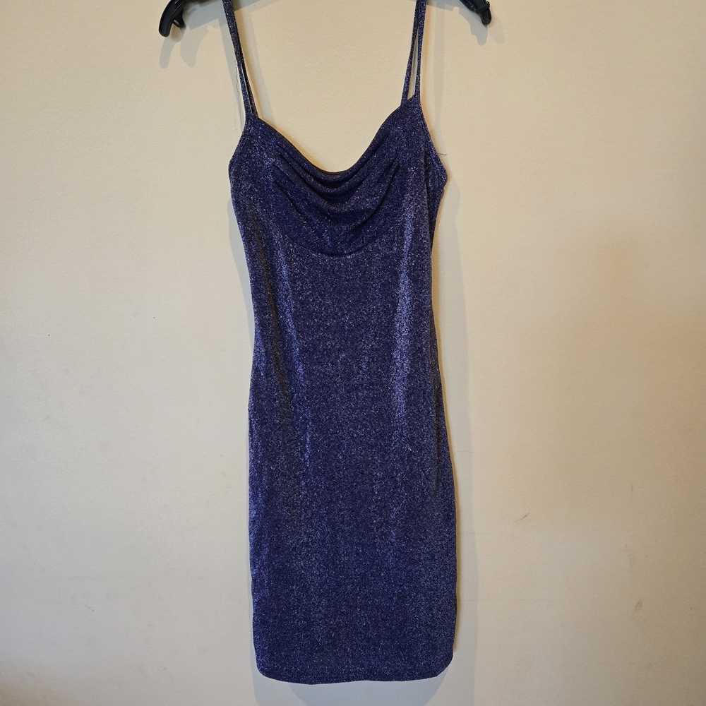 Connected Apparel Cowl Neck Spaghetti Strap Shimmering Purple Mini Dress Prom - Picture 4 of 4